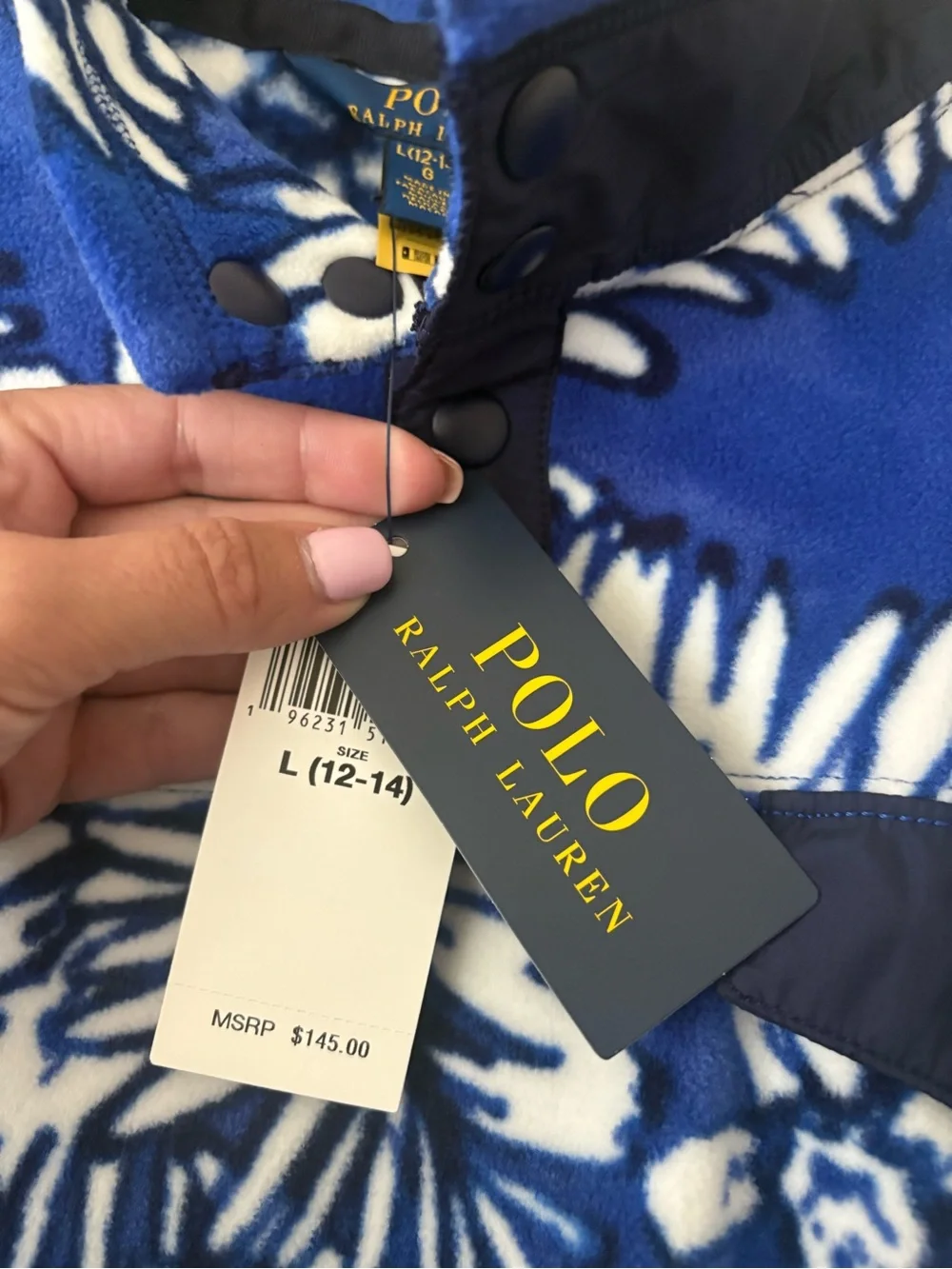 Ralph Lauren Blue & White Floral Girls Fleece Pullover Jacket sz. L(12-14) New